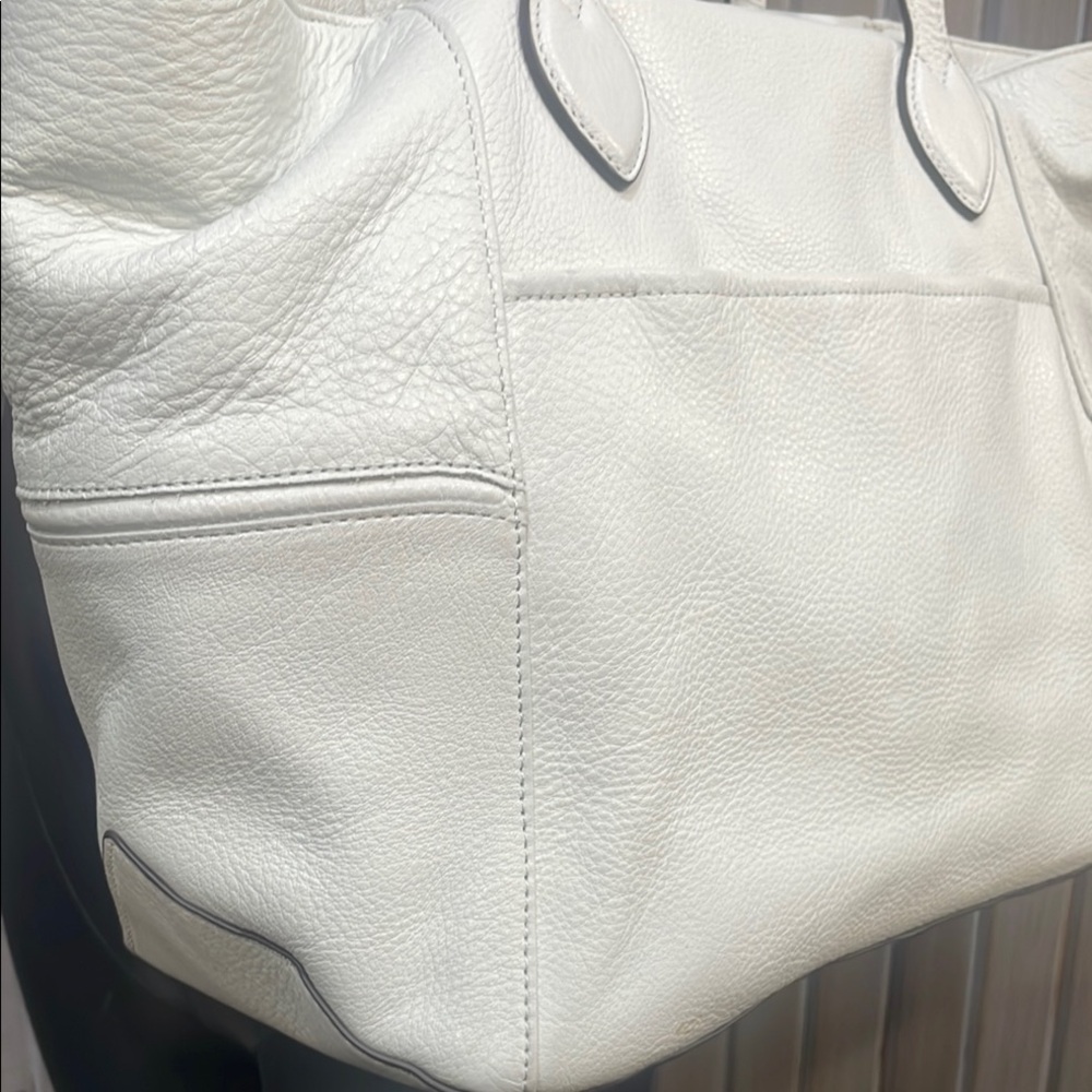 Aimee Kestenberg White Pebbled Leather Tote with Metallic Hardware - Picture 10 of 17